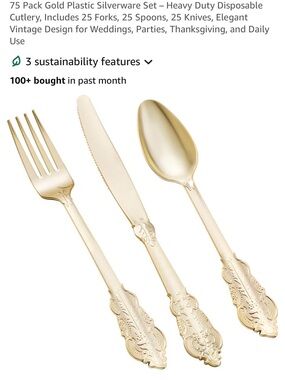 Gold Disposable Plastic Silverware Set - Elegant 75-Pack for Events